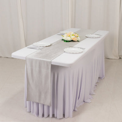 Scuba Polyester 12’’x108’’ Table Runner Shimmer Silver - Wrinkle-Free Table Linen - Runners