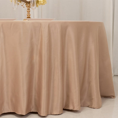 Lamour Satin 120" Round Tablecloth Nude - Seamless Table Cover with Soft Tempered Sheen