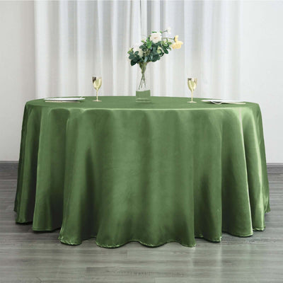 Satin 120" Round Tablecloth Olive Green - Stylish Seamless Table Cover