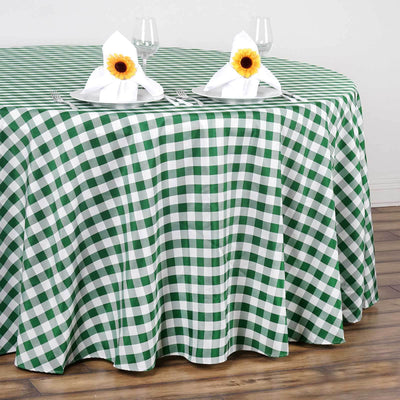Polyester 120" Round Tablecloth White/Green Seamless - Checkered Buffalo Plaid Table Cover