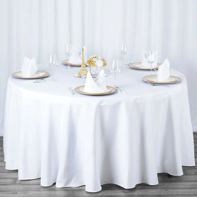 Premium Polyester 120" Round Tablecloth White - Seamless 220GSM Wrinkle-Resistant Design for Classy Events