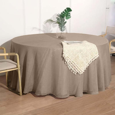 Faux Linen 120" Round Tablecloth Taupe - Slubby Texture Wrinkle-Resistant Seamless Table Cover
