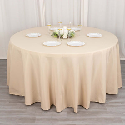 Premium Polyester 120" Round Tablecloth Beige - Seamless 220GSM Wrinkle-Resistant Table Cover