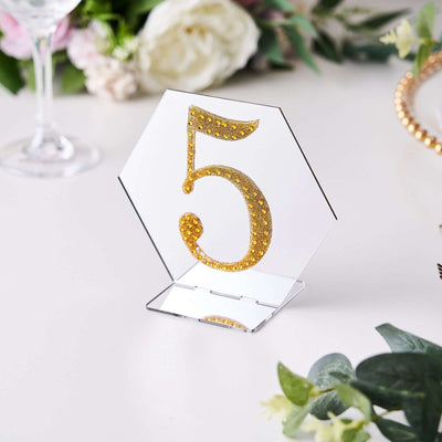 Decorative Rhinestone Number "5" Stickers, Glitter Adhesive Craft Numbers Gold DIY Sparkle Embellishments 4"