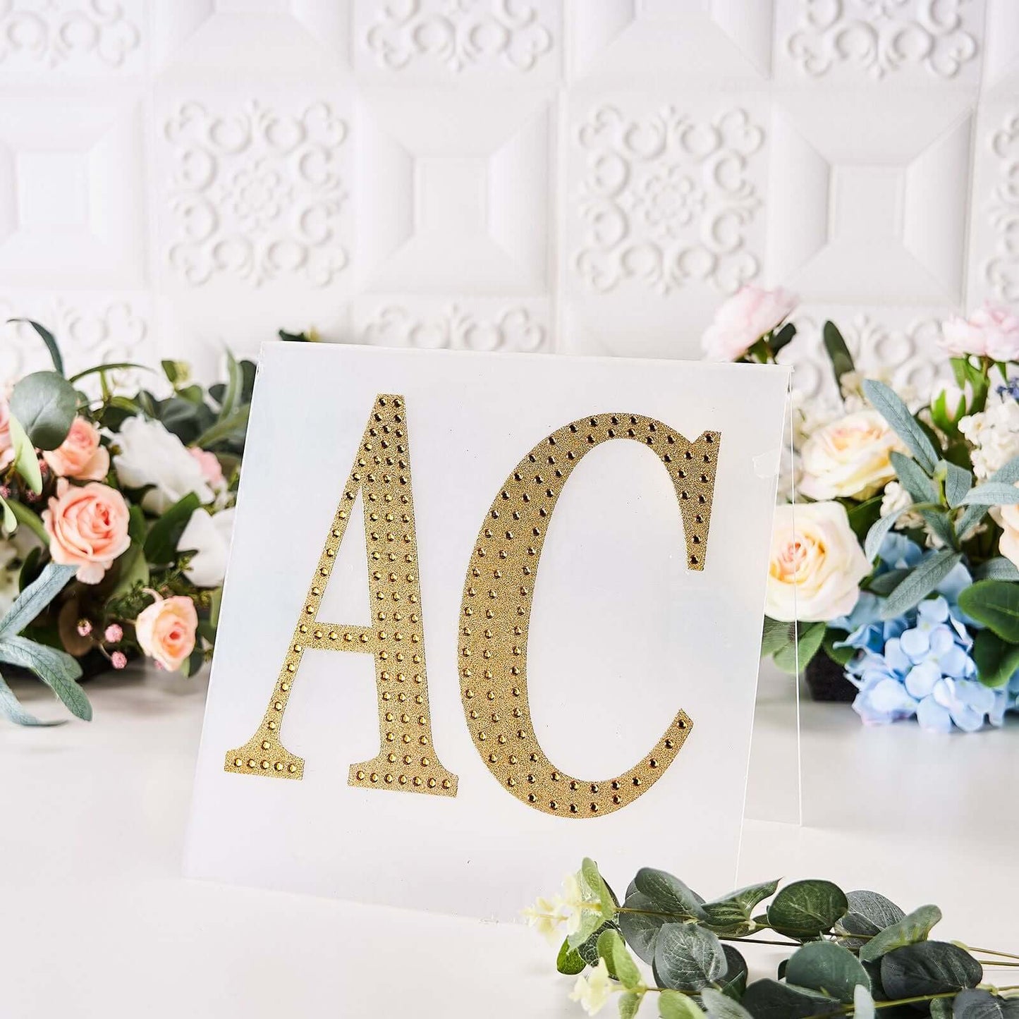 Decorative Rhinestone Alphabet "A" Letter Stickers, Glitter Adhesive Craft Letters Gold DIY Sparkle Embellishments 8"