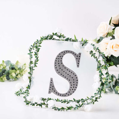 Decorative Rhinestone Alphabet "S" Letter Stickers, Glitter Adhesive Craft Letters Black DIY Sparkle Embellishments 8"