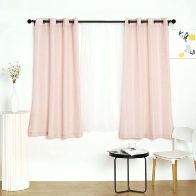 2 Pack Handmade Blush Faux Linen Curtains 52"x64", Curtain Panels With Chrome Grommets -