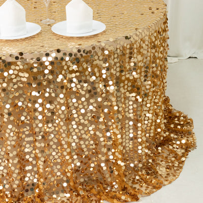 Sequin 132’’ Round Tablecloth Gold - Big Payette Table Cover - Tablecloths