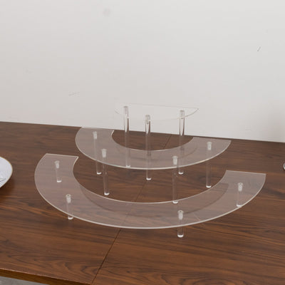 Set of 3 Acrylic Half-Moon Display Riser Stands – 3-Tier Clear Dessert Pedestal for Cakes Collectibles & Figurines