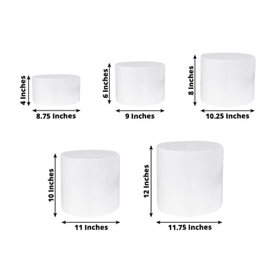 Set of 5 Acrylic Cake Stands Cylinder Design Round White - Display Risers for Events 8.5’’ 9’’ 10’’ 11’’ 12’’