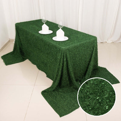 Polyester 90"x156" Rectangle Tablecloth Green with Shaggy Fringe Table Cover