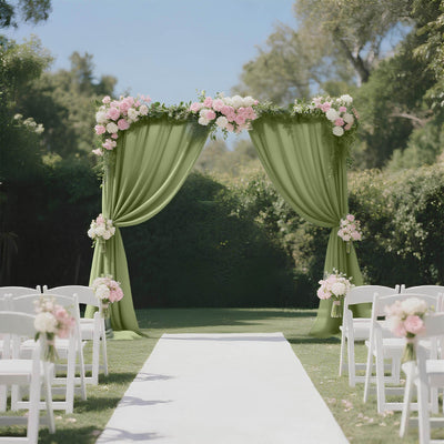 Sheer Backdrop Curtain Panel 5ft × 10ft Dusty Sage Green – Wedding Arch Drape with Rod Pocket - Backdrops