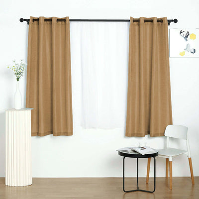 2 Pack Handmade Natural Faux Linen Curtains 52"x64", Curtain Panels With Chrome Grommets