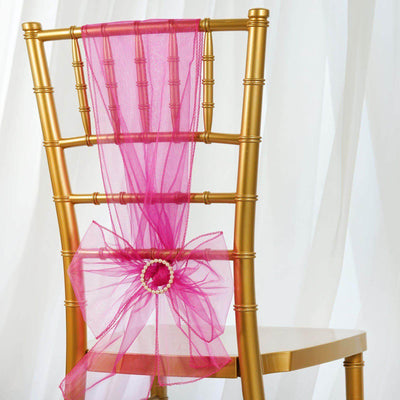 5 Pack Organza Chair Sashes Fuchsia - Reusable Sheer Chair Bows 6"x108"