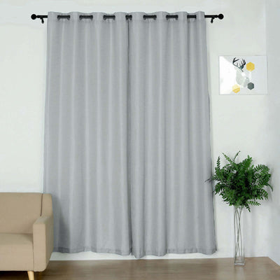 2 Pack Handmade Silver Faux Linen Curtains 52"x96", Curtain Panels With Chrome Grommets