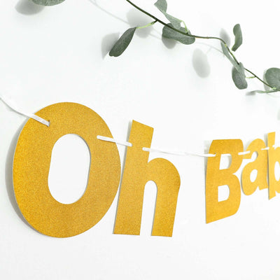 3ft Gold Glittered Oh Baby Paper Hanging Baby Shower Garland Banner