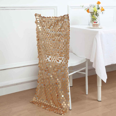 Sequin Chair Slipcover Big Payette Design for Chiavari Chairs Matte Champagne - Glittering Chair Back Cover