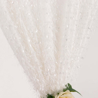 8ftx8ft White Fringe Shag Polyester Event Drapery Panel, Minky Fabric Divider Backdrop Curtain