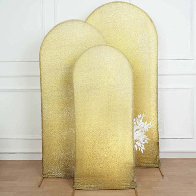 5ft Champagne Shimmer Tinsel Spandex Chiara Backdrop Stand Cover For Fitted Round Top Wedding Arch