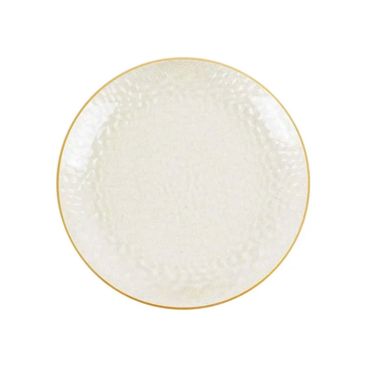 10-Pack Plastic 7" Round Dessert Appetizer Plates in Clear Gold Glittered Hammered Design with Gold Rim - Modern Disposable Salad Plates for Events & Banquets