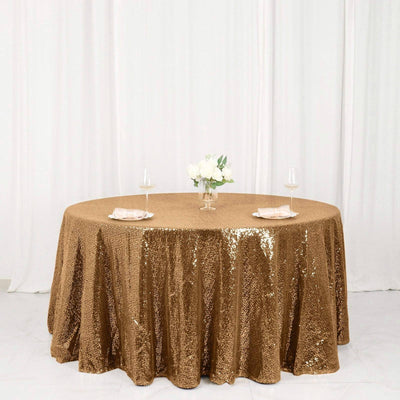 Sequin 120" Round Tablecloth Gold - Seamless Glittering Design for Sophisticated Events