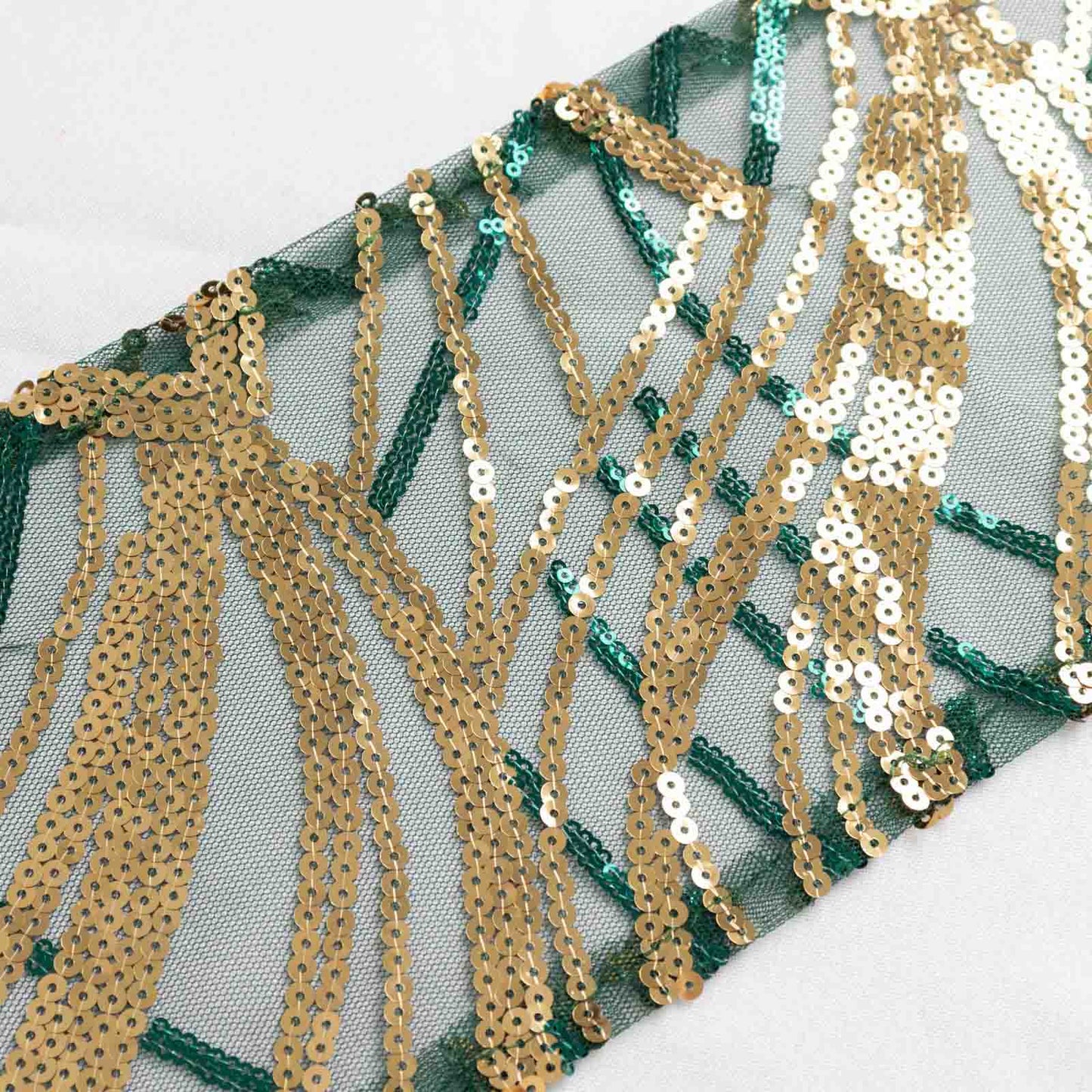 5 Pack Chair Sashes with Wave Embroidered Sequins Hunter Emerald Green/Gold 6"x88"