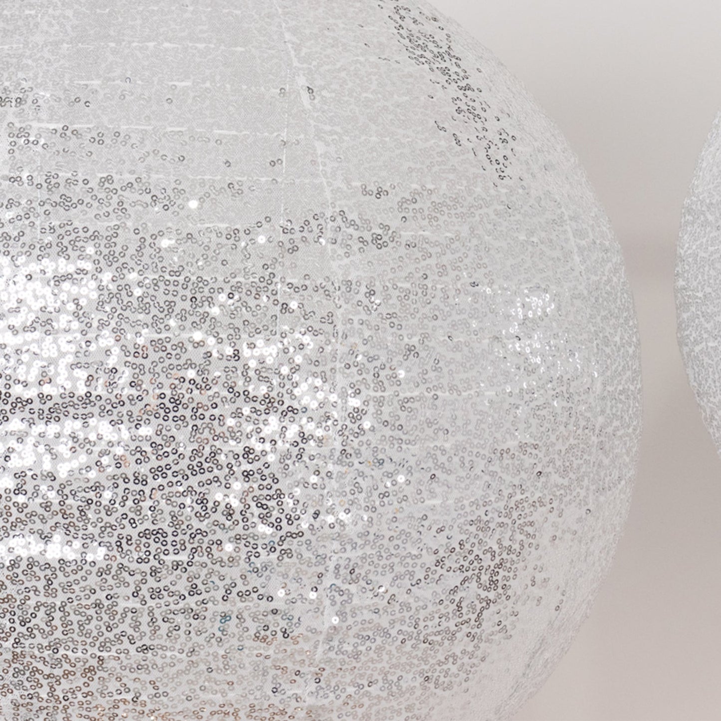 Set of 3 Glitter Silver Sequin Fabric Hanging Lanterns, Large Decorative Round Foldable Chinese Lantern Lampshades - 14",16",20"