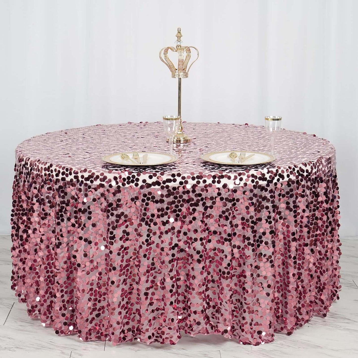 Sequin 120" Round Tablecloth Pink - Seamless Big Payette Table Cover