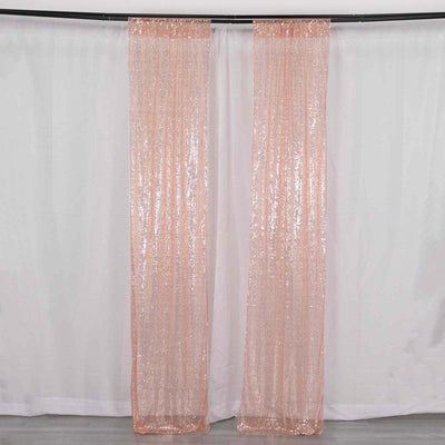 2 Pack Rose Gold Sequin Event Curtain Drapes with Rod Pockets, Seamless Backdrop Event Panels - 8ftx2ft