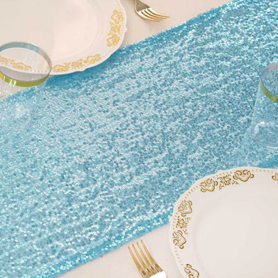 Sequin 12"x108" Table Runner Light Blue - Glittering Design
