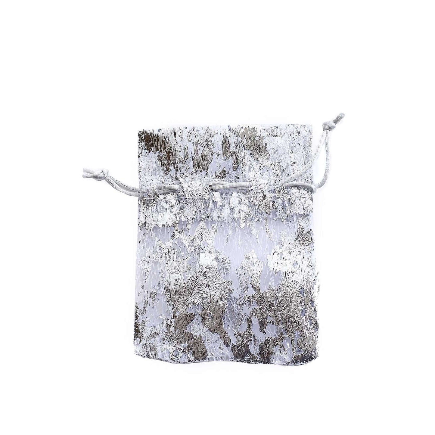 12 Pack Metallic Silver Foil Polyester Drawstring Candy Bags, Wedding Party Favor Bags - 4"x5"