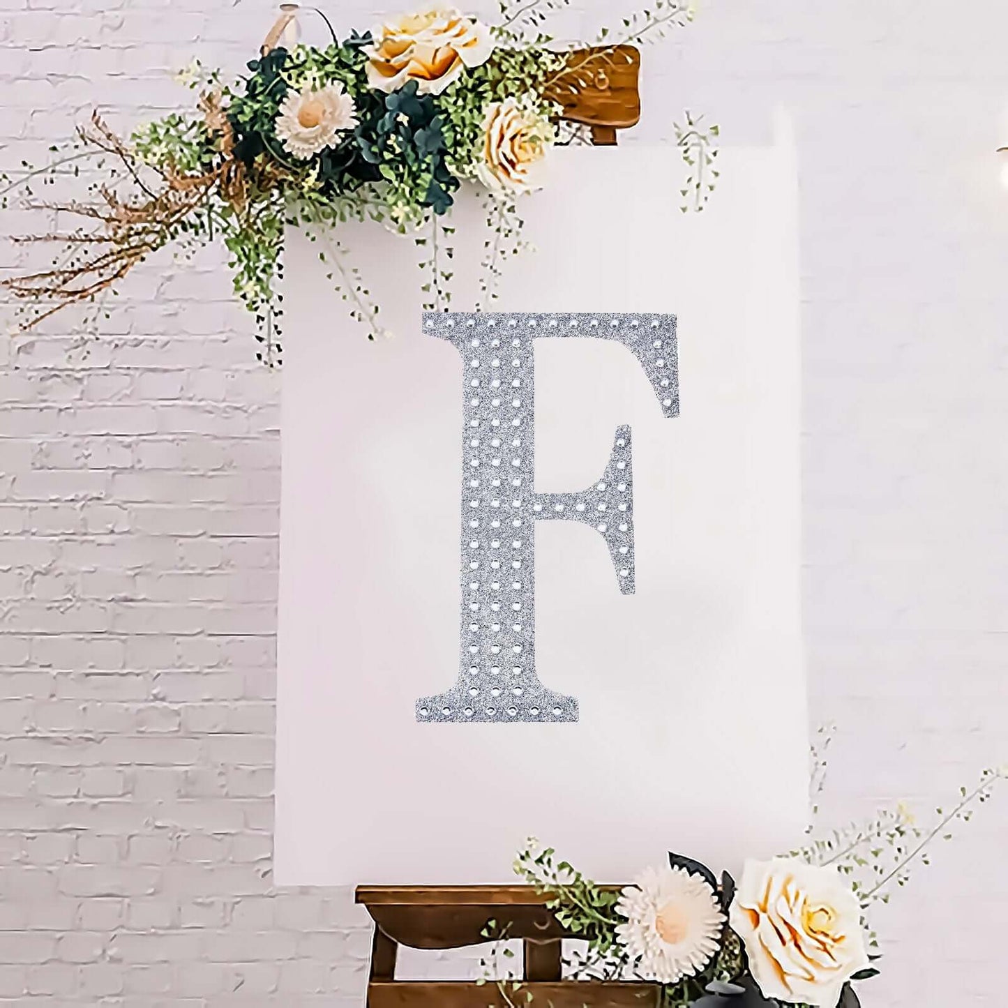 Decorative Rhinestone Alphabet "F" Letter Stickers, Glitter Adhesive Craft Letters Silver DIY Sparkle Embellishments 8"
