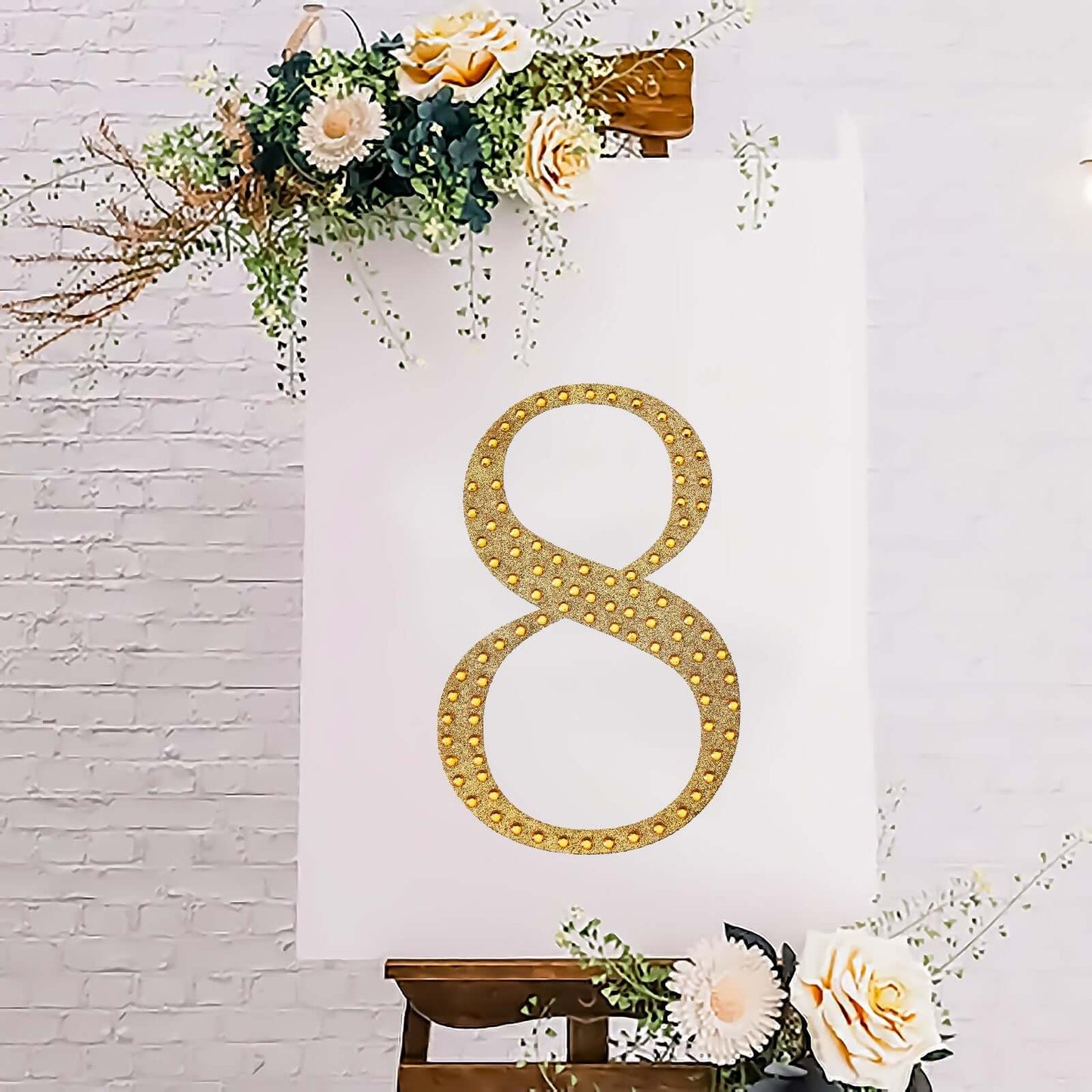 Decorative Rhinestone Number "8" Stickers, Glitter Adhesive Craft Numbers Gold DIY Sparkle Embellishments 8"