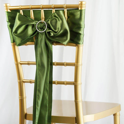 5 Pack Satin Chair Sashes Olive Green - Durable Chair Bows with Shiny Finish 6"x106"