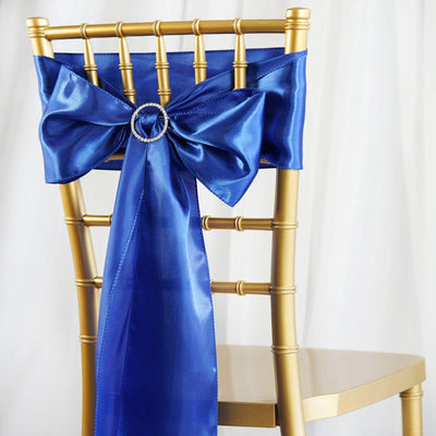 5 Pack Satin Chair Sashes Royal Blue - Durable Chair Bows with Shiny Finish 6"x106"