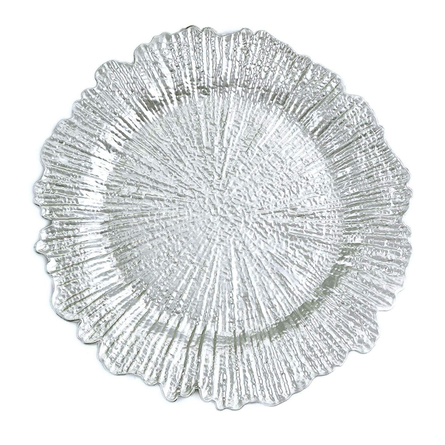6-Pack Acrylic Plastic Round Charger Plates 13" in Silver with Reef Design, Dinner Charger Tableware
