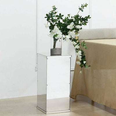 24" Silver Mirror Finish Acrylic Display Box, Pedestal Riser with Interchangeable Lid and Base