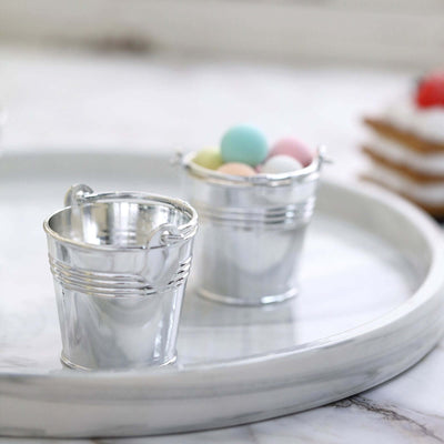 12 Pack 2" Silver Mini Planter Treat Party Favor Boxes, Small Pail Bucket Candy Container Gift Boxes