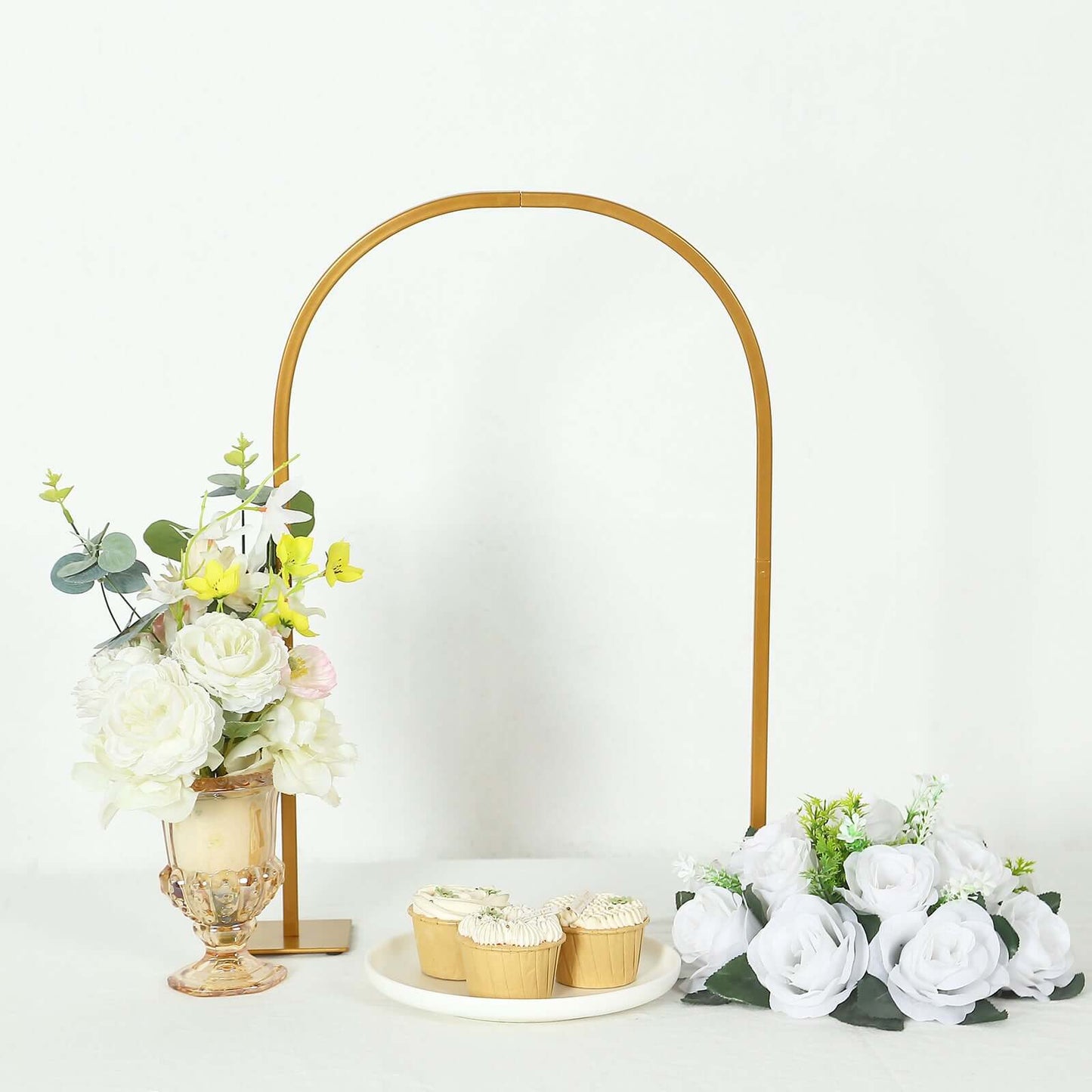 Gold Metal Chiara Arch Table Centerpiece with Rounded Top - Detachable Flower Stand Frame for Weddings 23"