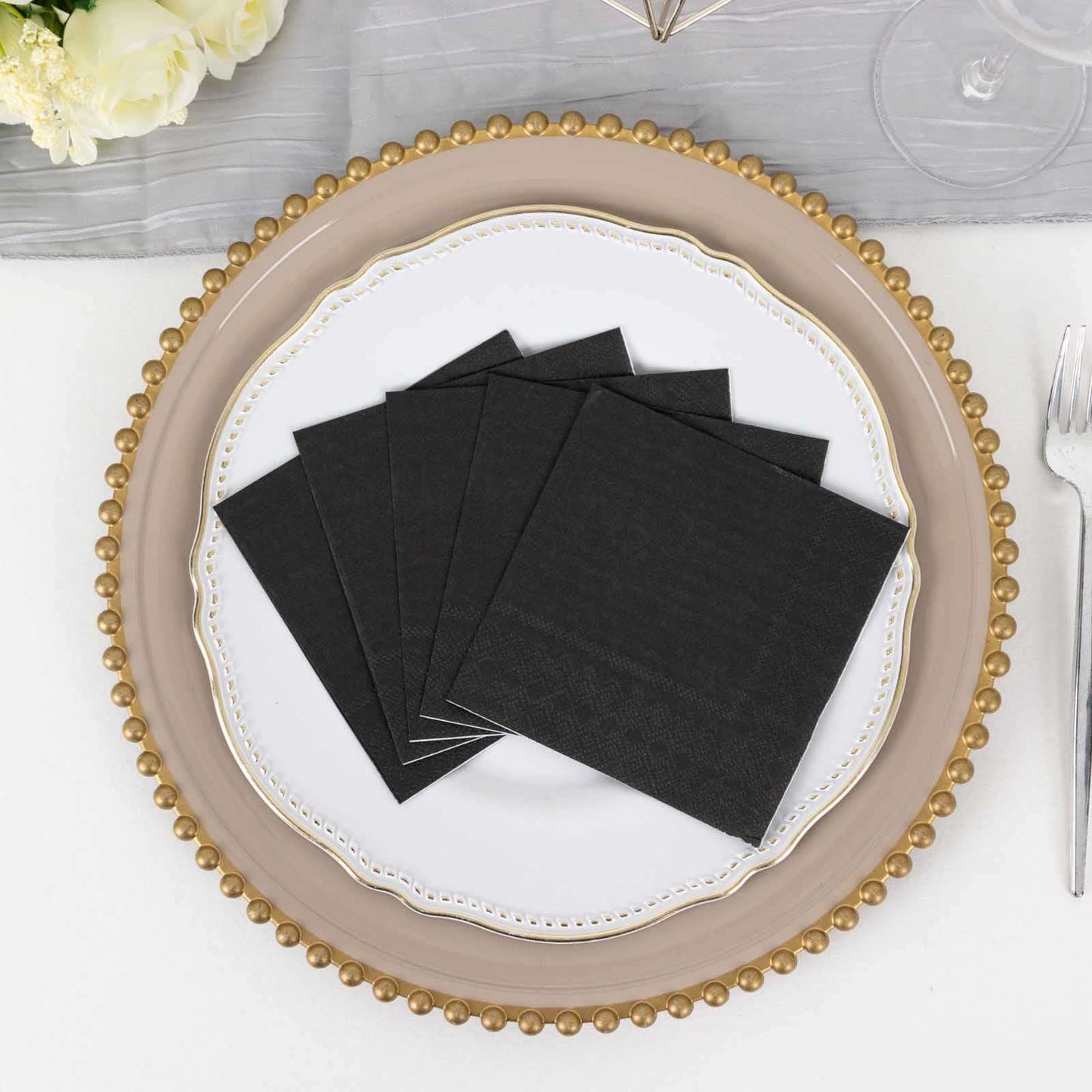 50-Pack Paper Beverage Napkins Black - 2 Ply Disposable Soft 18GSM Cocktail Napkins for Events 5"x5"