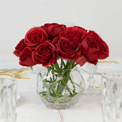 10 Pcs 12" Artificial Silk Roses - Red, Single Stem Rose for Flower Bouquet Arrangements