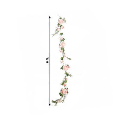 6ft Blush Silk Rose Peony Flower Garland, Mixed Floral Greenery Garland Artificial Hanging Vine