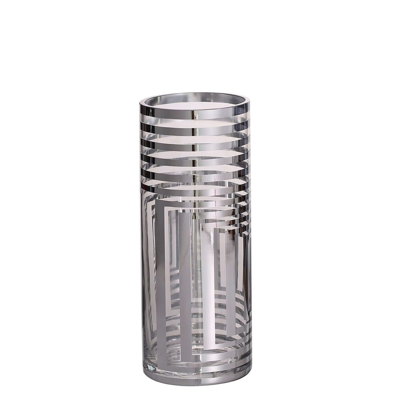 2-Pack Glass Cylinder Vases Silver Striped - Sophisticated Flower Centerpieces for Events 11"
