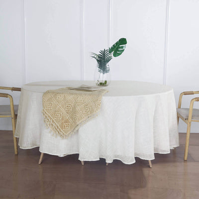 Faux Linen 108" Round Tablecloth White - Slubby Textured & Wrinkle Resistant for Banquets and Receptions
