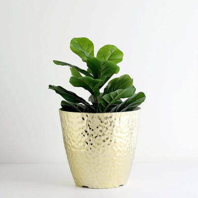 11" Gold Hammered Design Large Indoor Flower Plant Pot, Decorative Greenery Planter