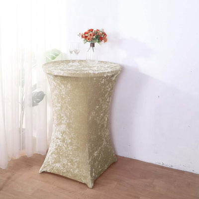 Crushed Velvet Spandex 30" Round Cocktail Table Cover Beige Smooth Highboy Tablecloth