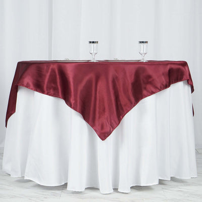 Satin 60"x60" Table Overlay Square Tablecloth Burgundy - Smooth Silky Touch Table Cover