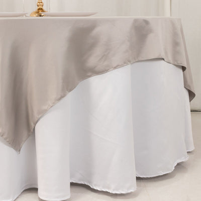 Lamour Satin 72"x72" Table Overlay Square Tablecloth Silver - Smooth Finish Table Topper