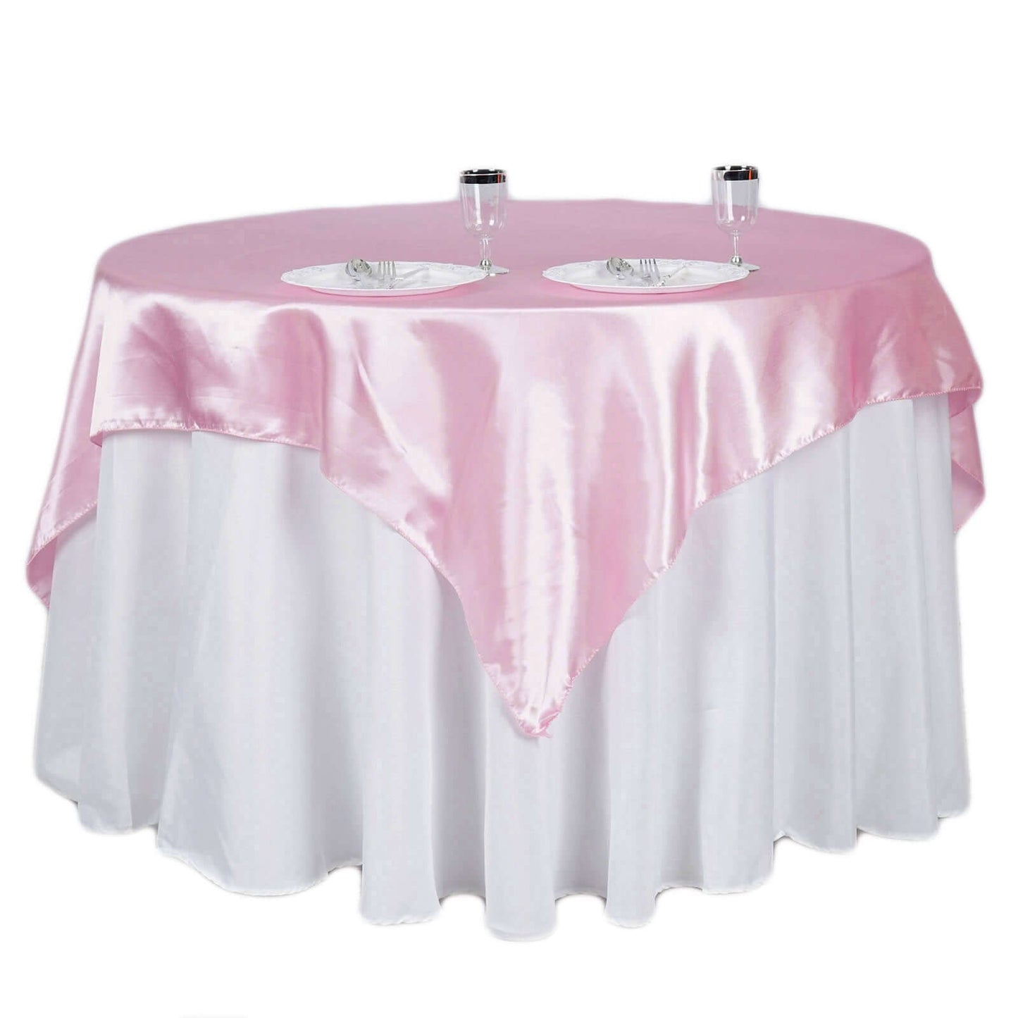 Satin 60"x60" Table Overlay Square Tablecloth Pink - Smooth Silky Touch Table Cover