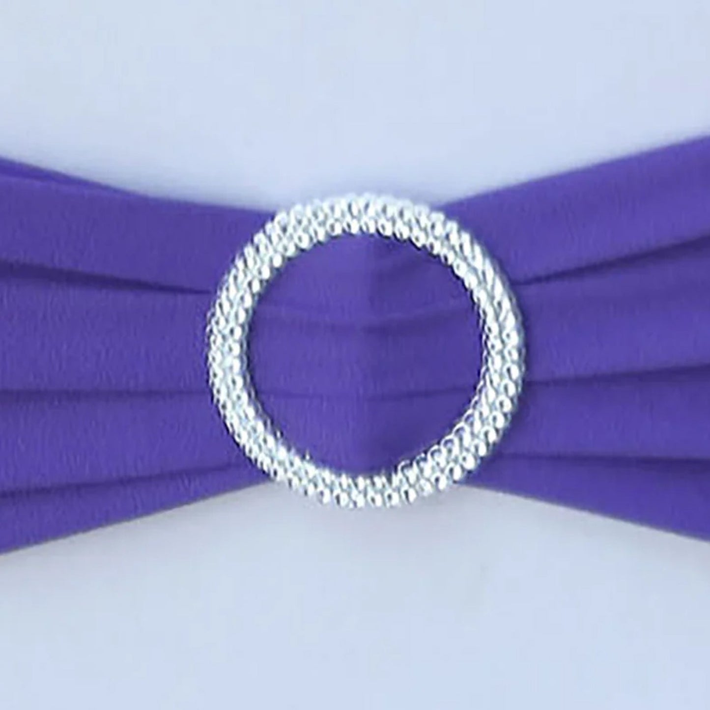 5 Pack Stretch Spandex Chair Sashes Purple - Reusable Chair Bands with Silver Diamond Ring Slide Buckle 5"x14"